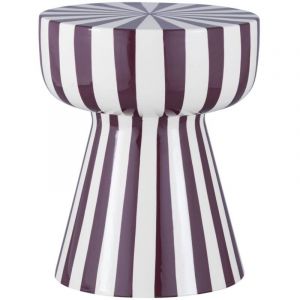 Table d'appoint. bout de canap&eacute;. table de chevet. acier &eacute;maill&eacute; rayures bicolore. violet et blanc. &Oslash;34 x H41cm