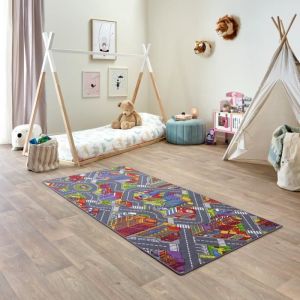 Tapis de Jeu Enfant 95x200cm, Big City - Tapis Circuit Voiture - Lavable - Antidérapant - Carpet Studio