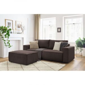 Bobochic Canap&eacute; droit convertible coffre NIHAD velours c&ocirc;tel&eacute; avec pouf