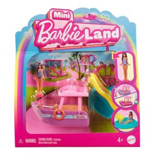 Mattel Coffret Bateau de rêve Mini Land comprenant une poupée de 3,8 cm, un bateau qui change de couleur, une piscine et un toboggan amovible, HYF41