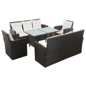 VidaXL Canapés de jardin 5 pcs Résine tressée Marron et blanc cassé
