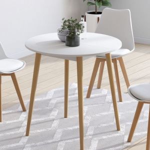 Idmarket Table &agrave; manger fixe ronde ANGELA 4 personnes blanc pieds bois 80 cm