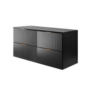 Furnidea - Meuble &agrave; suspendre FLOW couleur noir avec le plan 120 cm - 4 tiroirs - fa&ccedil;ades rainur&eacute;es