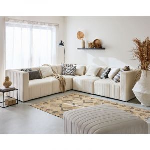 Canapé modulable 5 places angle réversible en velours beige