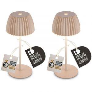BRILONER - Lot de 2 Riffle Mini lampes de table LED sans fil avec bord lumineux, 8,5 x 20 cm, variateur tactile, lampe de chevet sans fil, salon, ext&eacute;rieur, German Design Award 2025, beige