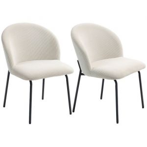 Homcom Lot de 2 chaises de salle à manger - assise large, dossier incurvé et pieds en acier - velours côtelé - 56x58x78cm - crème