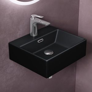 Sogood Lavabo à Poser Vasque Suspendu en Céramique Lave Mains Rectangulaire pour Salle de Bain Brüssel206 Noir Mat 41x36x13cm