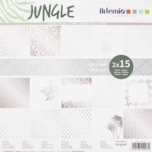 Artémio De 30 feuilles de papier scrapbooking 30x30 cm"Jungle foil argent" d'