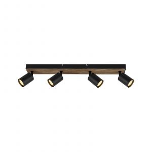 Brilliant AG Plafonnier Jello Wood spot bar, pivotant, 15x60x8 cm, 4 x GU10, 345lm, 3000K, métal/bois