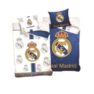 Real Madrid Housse De Couette Réversible 140x200 Cm - Coton - 1 Place (Taille Taille Unique,Couleur Bleu)