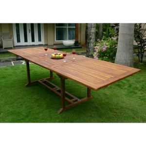 Image de Wood-en-stock Table de jardin rectangulaire double rallonge papillon XXL en teck huilé 200/300 x 100 x 75 cm