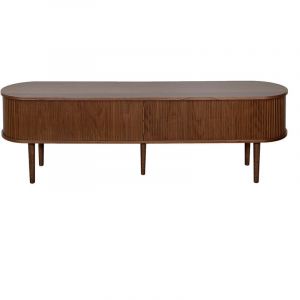 Miliboo Meuble TV vintage bois foncé noyer avec rangements 2 portes coulissantes L180 cm EPIC - L180xP40xH55