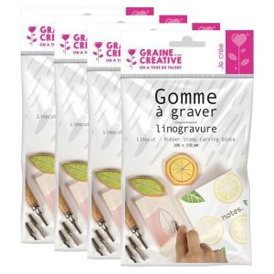 Graine Créative 4 plaques de gomme à graver pour linogravure 15 x 10 cm