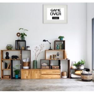 Shot Cadre Photo Game over try again 30x40cm avec P e Partout Tableau Bois Verre (BLANC)