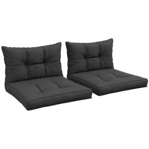 Outsunny Lot de 4 coussins assises dossiers fauteuils de jardin - effet capitonné - polyester anthracite