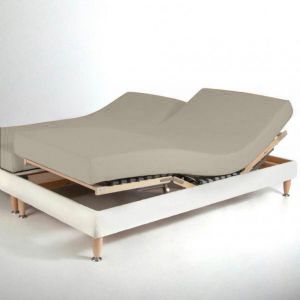 Drap-housse sommier articulé coton TERTIO - Gris Galet