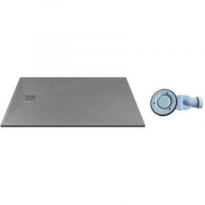 Receveur à poser ou encastrer en résine avec siphon - Gris - 140 x 90 cm - MIRNOSA
