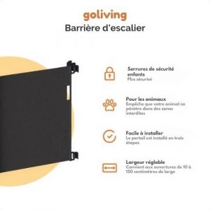 Barri&egrave;re s&eacute;curit&eacute; escalier Goliving, Barriere int&eacute;rieure - Barri&egrave;re pour enfants, 10 &agrave; 150 cm de large, Grillage, Noir