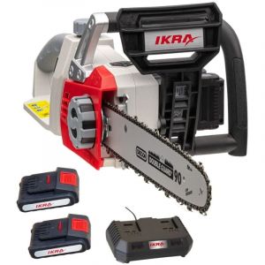 Ikra Tronçonneuse sans fil 40V Guide & Chaîne OREGON 35,5 cm + 2 batteries lithium 2.0Ah + Chargeur Double
