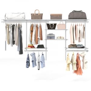 Syst&egrave;me de Rangement pour Placard, &Eacute;tag&egrave;res Murales Extensibles en Fil M&eacute;tallique 122-244 CM, R&eacute;glable avec Tringle, &Eacute;tag&egrave;res Modulaires,Blanc