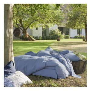 Alexandre Turpault Housse de couette unie en lin lavé, Nouvelle Vague, Made in France Bleu