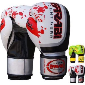 Gants de Boxe - Farabi Sports - Gel Pro - Adulte - Cuir synthétique - Blanc/Rouge