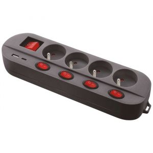 Gefom Bloc multiprise - Noir - 4 prises 16A+T - 5 interrupteurs - Chargeur USB C et A - Multiple Charge Rapide - C&acirc;ble 1,5 m&egrave;tres