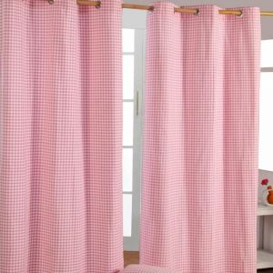 Rideaux Vichy Rose à œillets 100% coton 117 x 137 cm - Homescapes