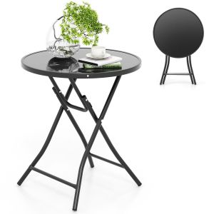 Coast Round Foldable Bistro Table 59x67 cm Black - Table de terrasse et de cocktail en verre trempé et structure métallique