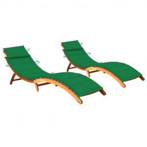 VidaXL Chaises longues 2 pcs avec coussins Bois d'acacia solide - Vert