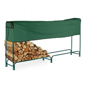 Relaxdays Range-bûches avec Protection, Acier, Accessoire pour Bois de Chauffage, H x L x P : 122x250x30 cm, Vert foncé