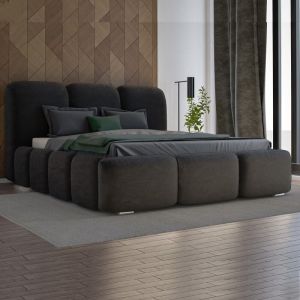 Lit Honor En Velours Avec Coffre De Rangement Et Tête De Lit Matelassée - Velours Noir - 180x200, Style, x x cm - Meubler Design
