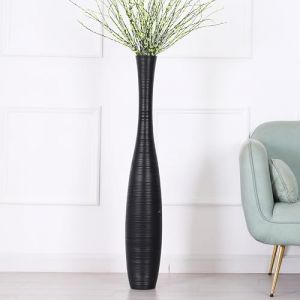Leewadee Grand Vase A Poser Au Sol 105 cm Haut - Vase De Sol pour Fleur Ou Pampa, Noir, Résine
