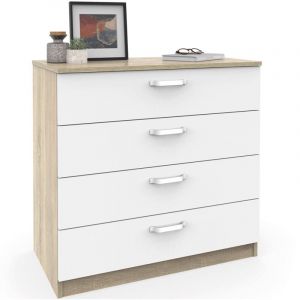 Briebe Prakt Commode Chambre, Chiffonnier Meuble de Rangement avec 4 Tiroirs, 78x74x40 cm Blanc