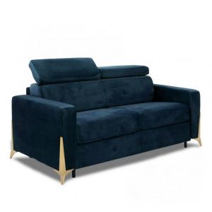 Italian Spirit Canap&eacute; convertible express 140 ROCHELLE matelas 20 cm sommier lattes velours Velluto bleu nuit