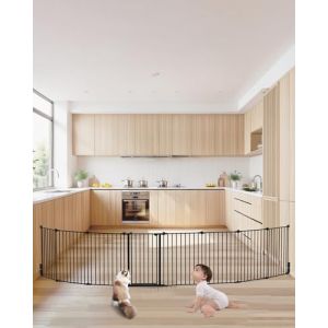 VEVOR Barrière de Sécurité Largeur 487,7 cm Hauteur 71,1 cm, Barrière d'Escalier Pliable à 8 Panneaux, Clôtures pour Chiens Animaux de Compagnie, Ouverture à Une Main, pour Couloir Porte, Noir