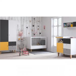 VOX Chambre complète lit évolutif 70x140 - commode à langer - armoire 2 portes Concept - Jaune