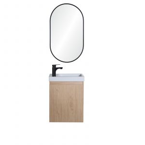 Image de Meuble lave-mains décor chêne + miroir ovale