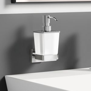 Ideal Standard IOM Cube Distributeur Savon Liquide Porte-Savon Liquide Mural Acier Verre Satiné Fixations incluses 150 ML E2252AA