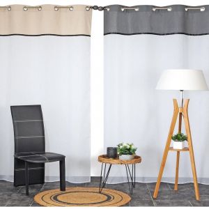 Atout Ciel Lot de 2 Voilages Bicolores avec Parement et Biais à œillets 140x240cm prêts à Poser, Gris