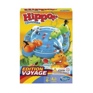 Hasbro Hippos Gloutons Voyage, 2 Joueurs - Edition Francaise - Jeu Rigolo De Rapidite - Enfant 4 Ans - Set Jeu Societe Junior Et Carte Animaux
