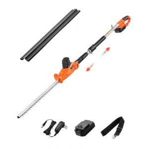 VEVOR Taille-haie Électrique sans Fil sur Perche Extensible 1,9-2,4 m 20 V Batterie 2 A, avec Lame 510 mm, 5 Angles Réglables 30°-150°, pour Entretien des Branches Hautes, Taillage Arbres de Jardin