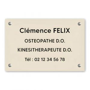 Plaque professionnelle personnalisée en pvc pour ostéopathe, kiné - Gravure sur 1 à 5 lignes - Format 30 x 20 cm - Beige lettres noires