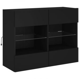 VidaXL Meuble TV mural avec lumières LED noir 78,5x30x60,5 cm