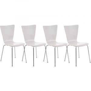 Décoshop26 Lot de 4 chaises de cuisine salle à manger empilable en bois blanc et structure stable à quatre pieds en métal 100003166