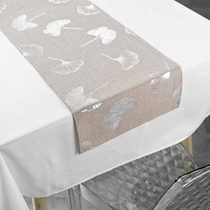 Nappe & C min de Table "Euphoria" 140x250cm Blanc & Noisette