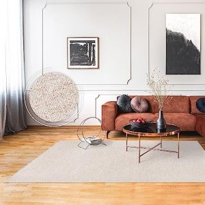 Paco Home Tapis Salon Chambre Adulte Poils Ras Motif Boho Uni Motif Scandinave Crème 80x150 cm
