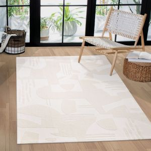 Paco Home - Tapis Salon Chambre Adulte Poils Ras Uni Motif Scandinave Motif Geometrique 200x290 cm, Crème 3
