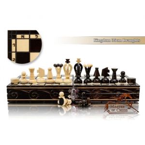 Image de Lovely Brown KINGDOM Chess & Drafts 35cm - 13.8in Jeu d'échecs en bois européen populaire! Produit original de Master Of Chess