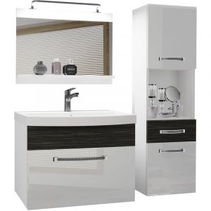 Belini - Meuble de Salle de Bain Lavabo Inclus, Meuble sous-Vasque, Miroir et Cabinet Haut Largeur: 100 cm Kit d'éclairage Inclus Couleur : Blanc